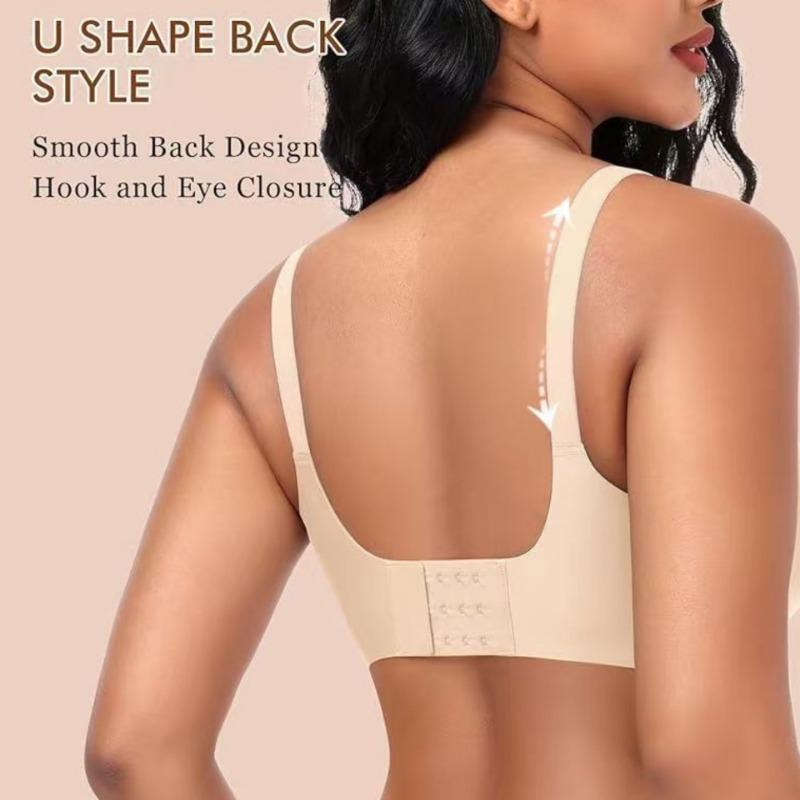 Plus Size Seamless Thin Wireless Deep V Push Up Back Closure Bra For Women