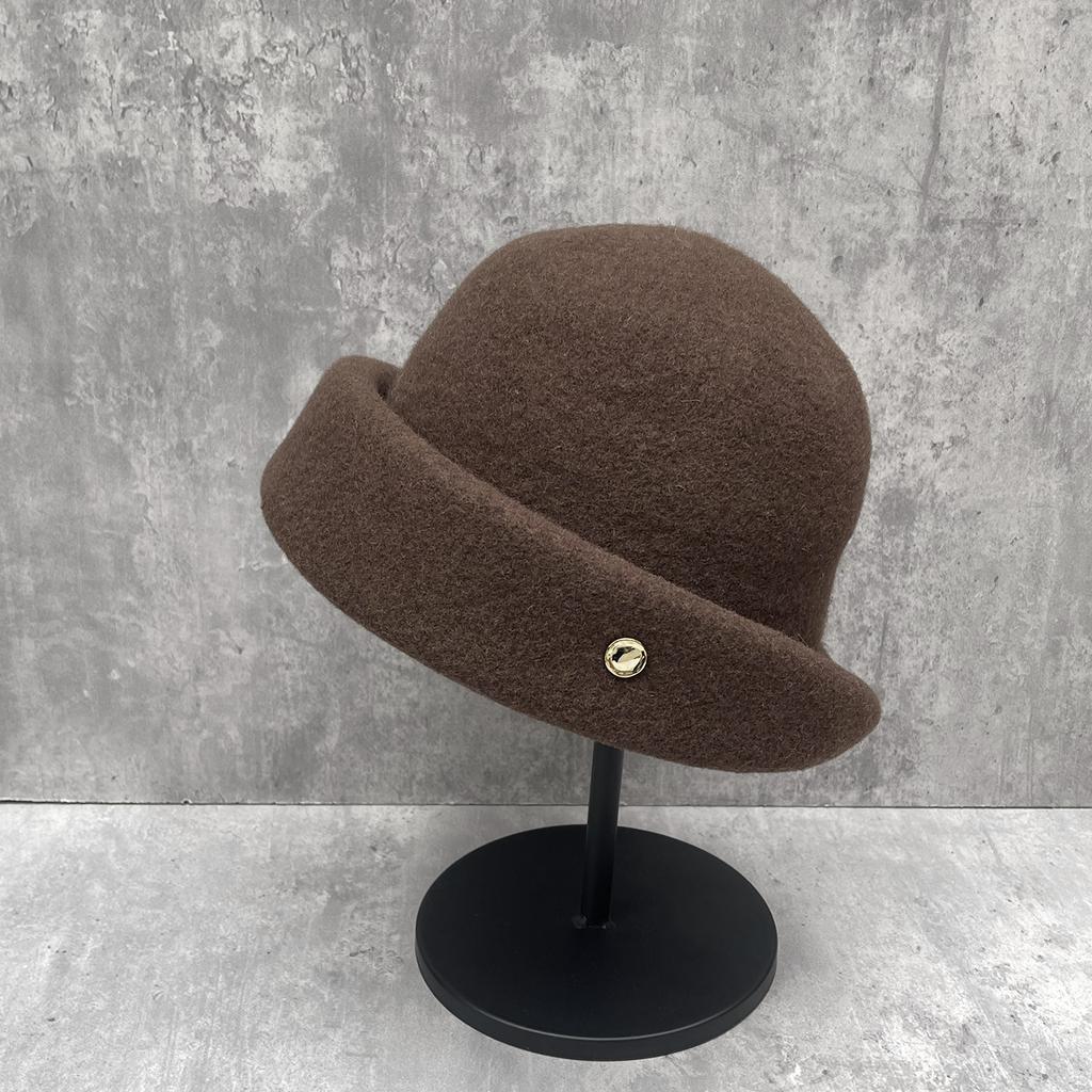 Wide Along The Curling Edge To Cover The Meat And Show The Face. Small And Elegant Wool Blended Bucket Hat Women'S Winter Retro Top Hat Temperament
