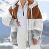 2023 Autumn And Winter Warm Plush Patchwork Chain Pocket Hooded Loose Jacket Women