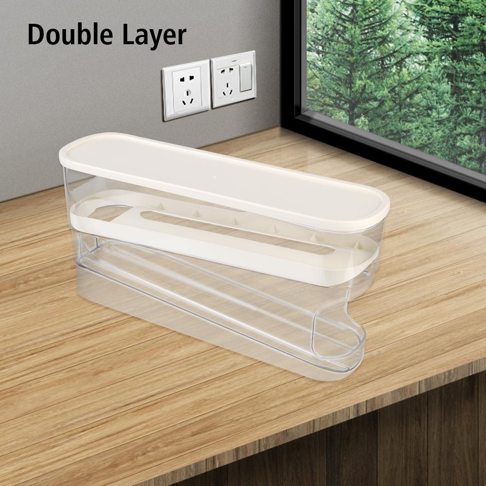 Large Capacity Refrigerator Egg Holder Organizer Automatic Scrolling Transparent Drawer Box Case Double Layer Egg Tray Egg Storage Box