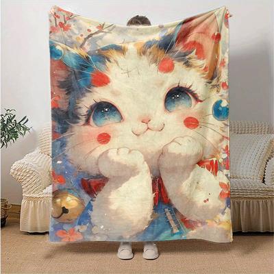 1pc Cute Little Cat Blanket  Soft and Warm Home Decor Gift for All Seasons  Perfect for Couch, Living Room, Travel, Camping, Car Blankets