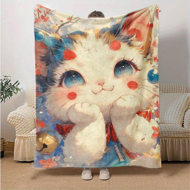 1pc Cute Little Cat Blanket Soft and Warm Home Decor Gift for All Seasons Perfect for Couch, Living Room, Travel, Camping, Car Blankets