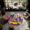 Architecture pattern round rug,Carpet Rug for Living Room Bedroom Playroom ,Non-slip Floor Mat,Holiday Gifts and Birthday Gifts.