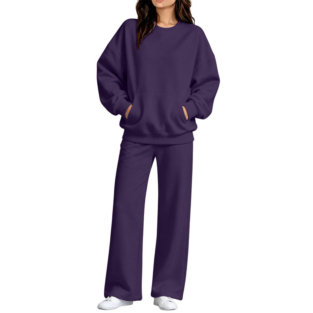 Women's Casual Neck Sweatshirt and Pants Set with Pockets for Fall Winter