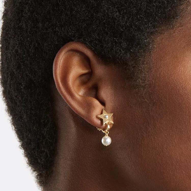 Dior Asymmetrical Design Star Decoration Resin Ear Clips Women Ear Clips Gold E3965WOMRS_D301