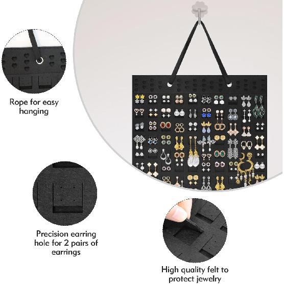 2 Pcs Hanging Earring Holder Organizer, Soft Felt Earring Organizer, Large Earring Holder, Holds Up To 600 Pairs, Wall Mount Earring Storage for