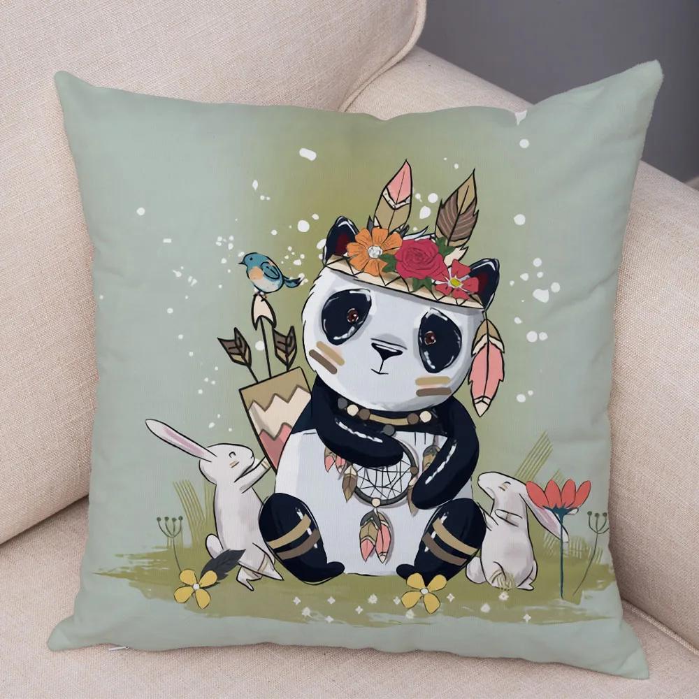 Home Decoration Colorful Cartoon Panda Bear Kids Sofa Car Pillow Cover Cute Animal Cushion Cover funda de almohada