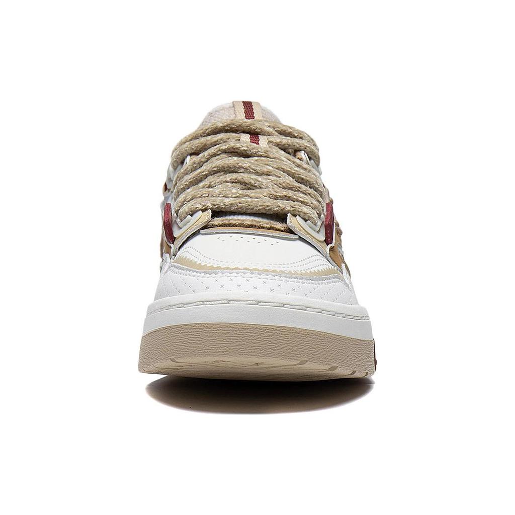 Li Ning 001 BTC PRM Synthetic Leather Abrasion Resistant Breathable Low top Skateboard Shoes Women's White Umber AGCT004-2
