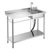 Stainless Steel Utility Sink, Free Standing Single Bowl Commercial Kitchen Sink with Faucet, Utility Left Basin Workbench with Hot & Cold Water Pipe