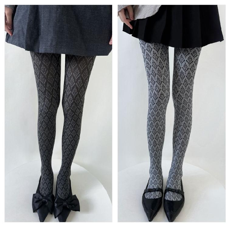 Womens Japanese Dark Floral Print Leggings Tights Vintage Jacquard Patterned Stretchy High Waist Pantyhose Stockings