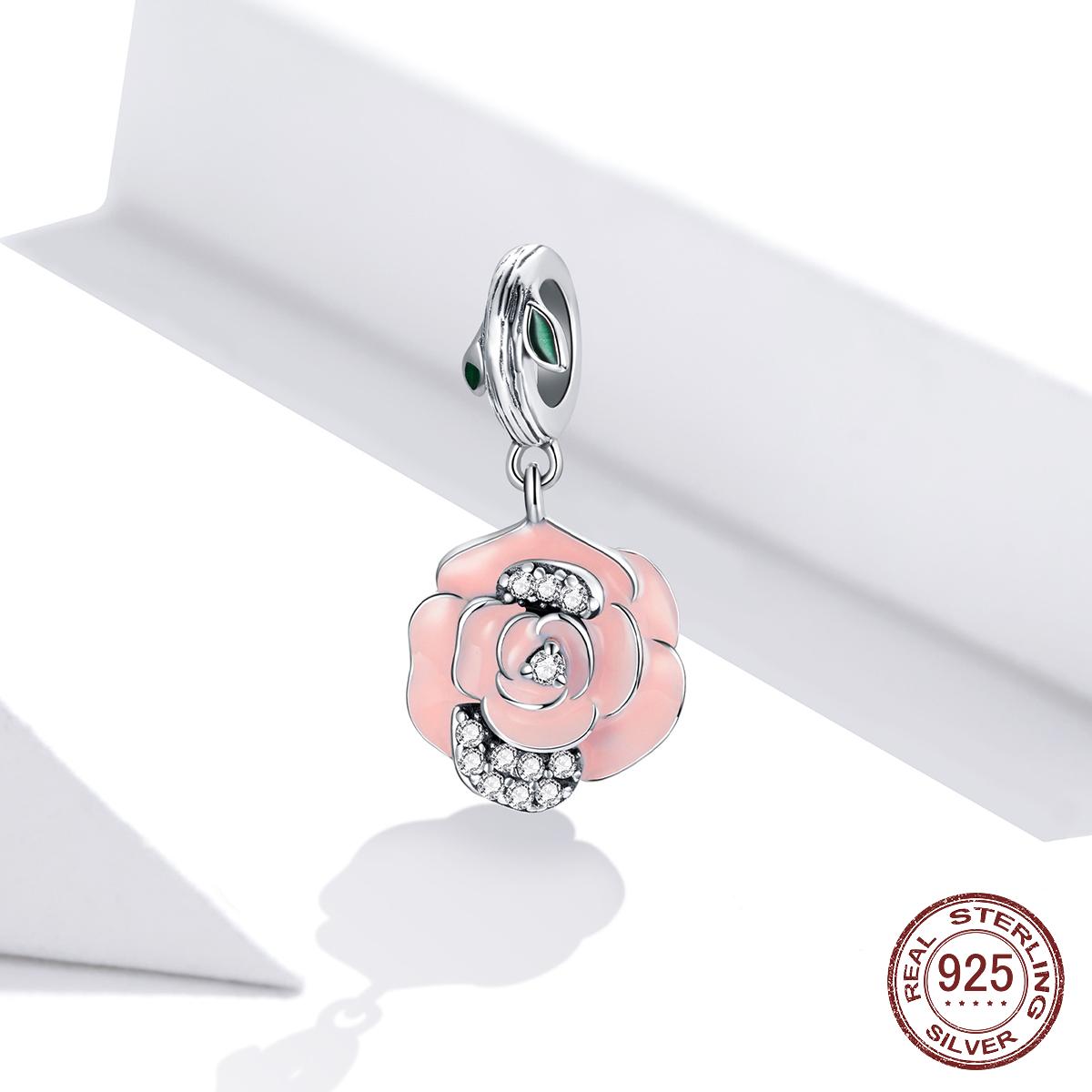 

925 стерлингового серебра цветущий роза камень розовый цветок шарм подходит оригинальный серебряный браслет DIY ювелирные изделия кулон