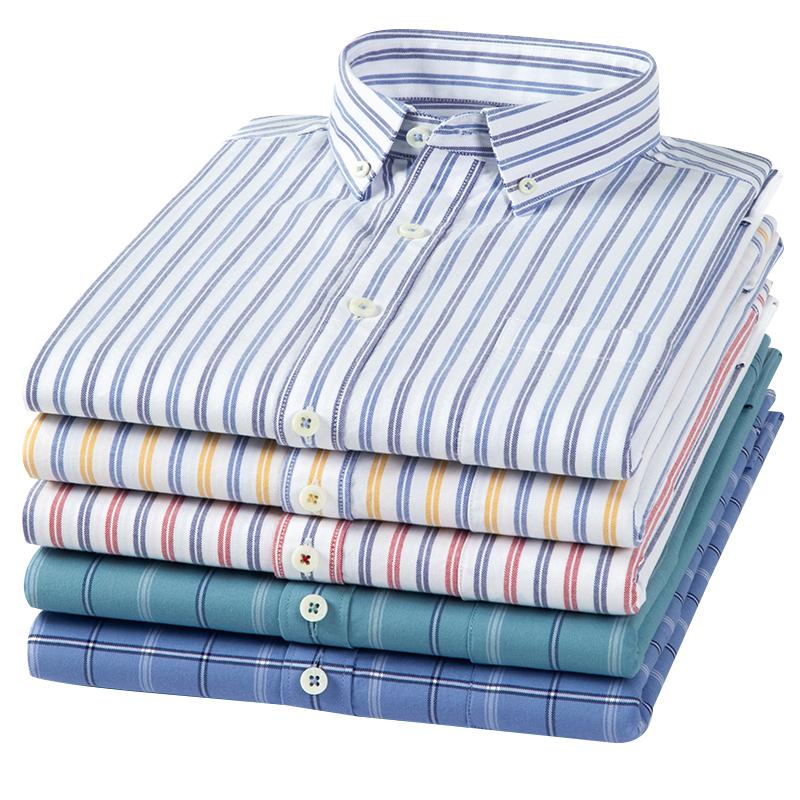 Long Sleeve 100% Cotton Comfortable Men Striped Shirts Business Casual Office Plaid Pure Cotton Male Blouses