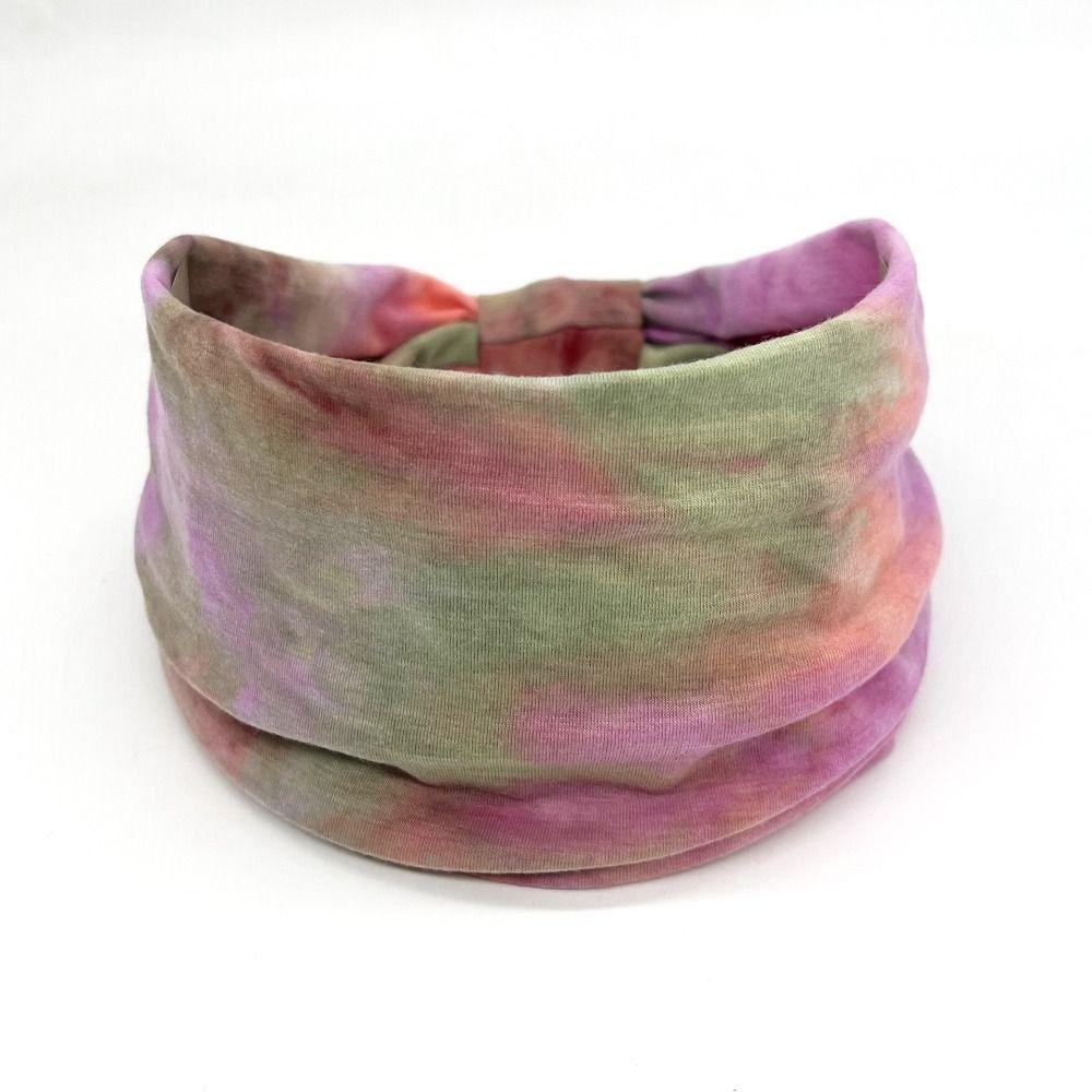 Colorful Tie Dye Headwrap Elastic Wide Headband Bowknot Turbans Cross Headband  Girls Ladies