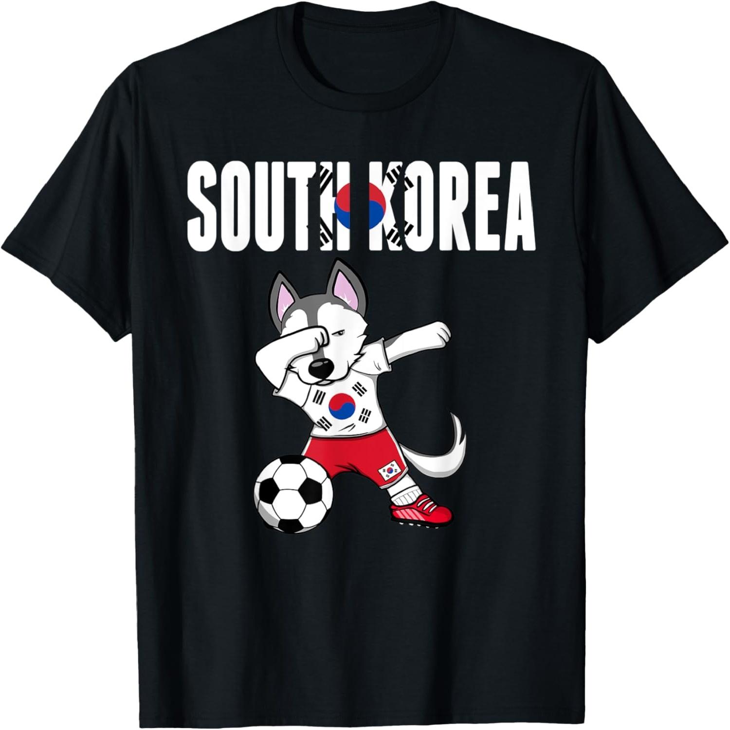 Dabbing Husky Dog South Korea Soccer Fans Jersey Korean Flag Men Women Kids T-Shirt S
