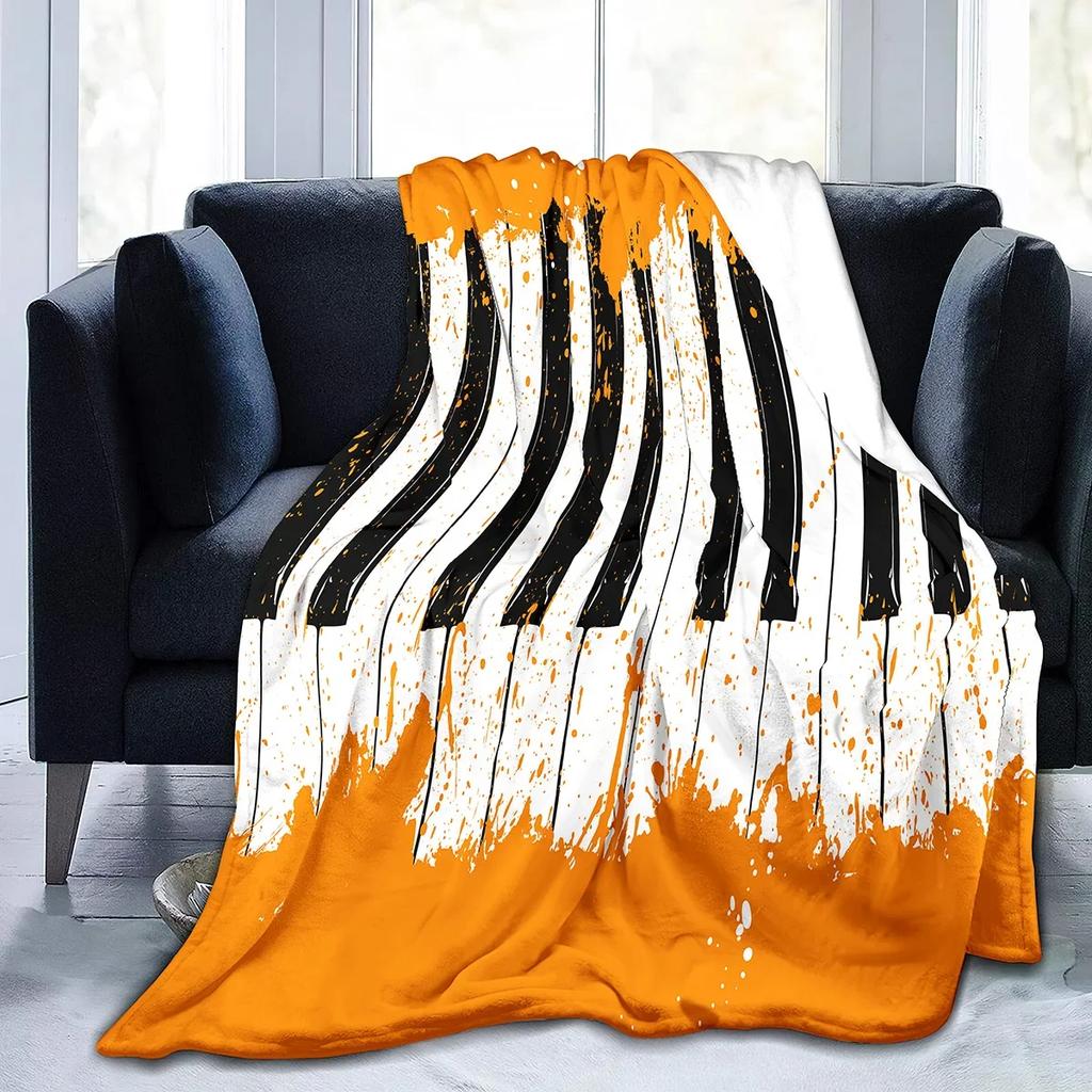 Music Note Piano Pattern Flannel Throw Blanket for Bed Sofa Couch All Season Warm Super Soft Lightweight Blanket King Queen Size