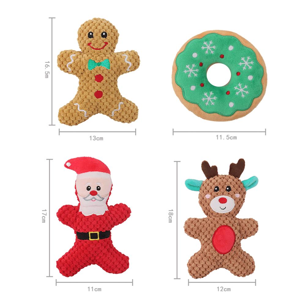 Pet Dog Plush Noise Chewing Toy Santa Claus Elk Gingerbread Man Donut Cat Dog Christmas Holiday Series Cartoon Style Cute Puzzle Supplies