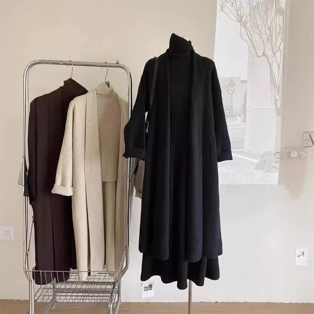 

Женский комплект из трех предметов весна-осень-зима, длинный свитер, жилет, джемпер, платье, вязаное крючком пальто, юбка с высокой талией Y2k One size