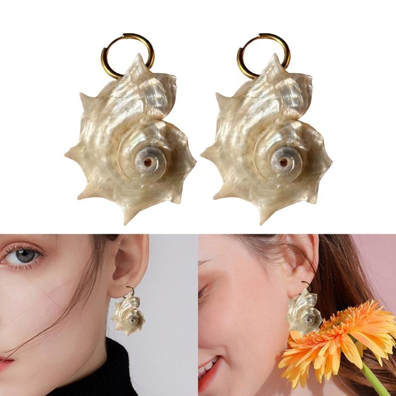 Handmade Spiny Shell Hoop Earrings Unique Natural Texture Sophisticated Shell Studs Earrings Jewelry Gift For Her