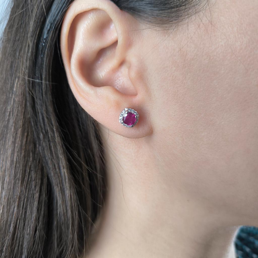 Серебряные серьги с натуральным рубином 2.146ct, фианитами (2205180)