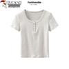 Women's Ribbed U-Neck Short Sleeve Slim Fit T-Shirt