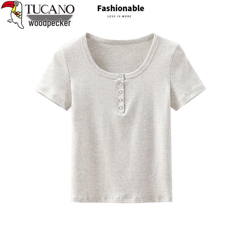 Women s Ribbed U-Neck Short Sleeve Slim Fit T-Shirt S