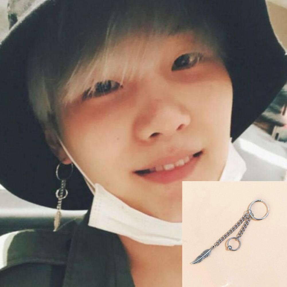 Unisex Leaf Shape Pendant Chain Min Yoon Gi Ear Stud Earrings Jewelry Fashion Chic Decoration