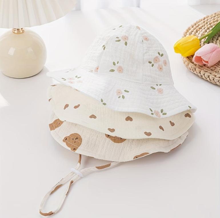 Spring Summer 0-3Y Boys And Girls Fisherman's Hats Adjustable Gauze Caps Infant Bucket Caps Cute Solid Beanies