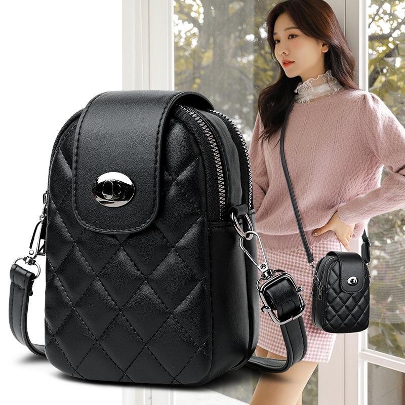 IELGY Women's Fashion Black Rhombus Messenger Mobile Phone Bag