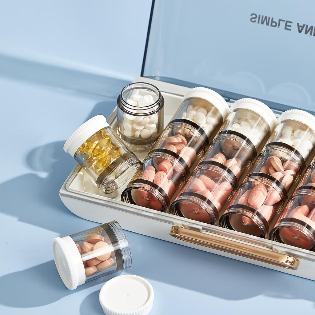 Portable Weekly Pill Organizer: Large-Capacity 7-Day Dispenser with Daily Medication Reminder and Pill Splitter for Three Meals