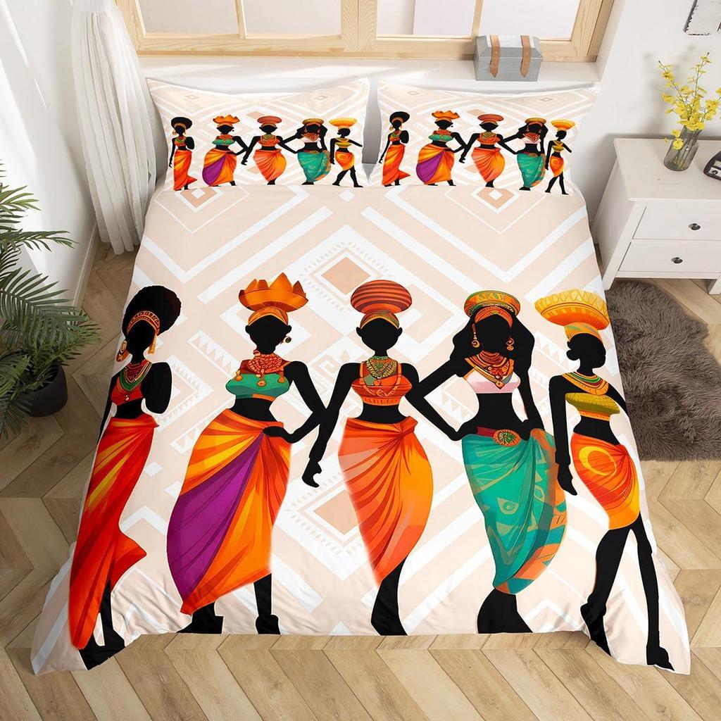 Exotic Style Bedding Set African Women Print Duvet Set Traditional Bedroom Decoration