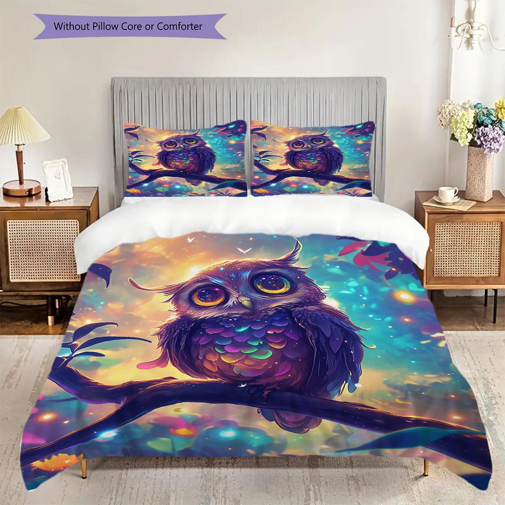 Owl Pattern Bedding Quilt Set Quilt Cover Pillowcase Home Decoration Birthday Gift (1 * duvet cover + 2 * pillowcase, without core)