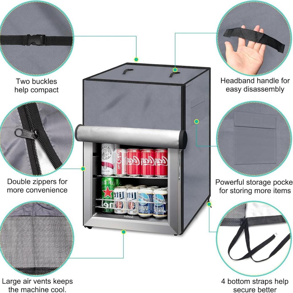 Waterproof Outdoor Refrigerator Cover, Dustproof Vertical Protective Case For Upright Mini Freezers, Heavy Duty Weather Resistant