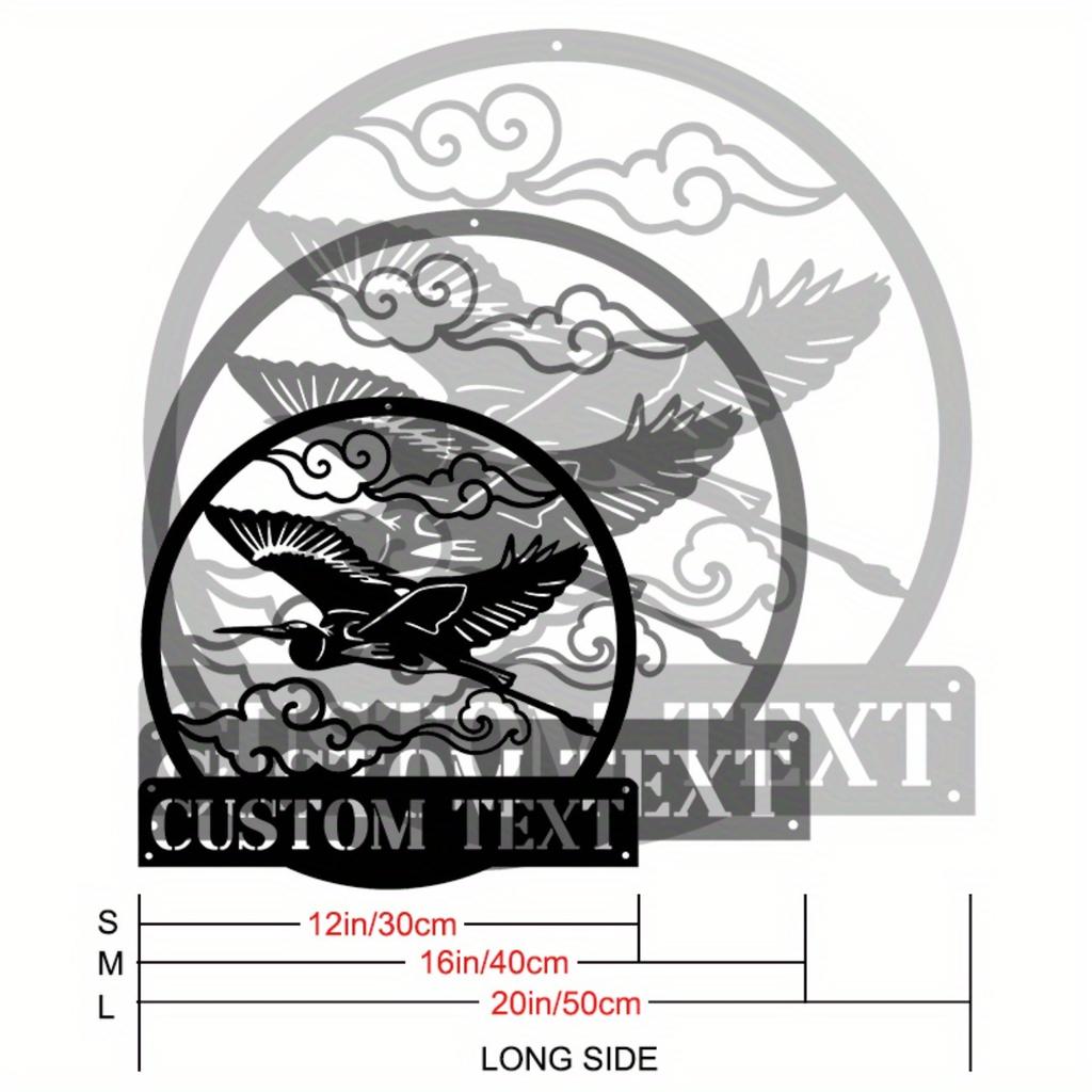 Metal Wall Art Heron Bird Flying, Personalized Name Sign, Modern Home Decor, Universal Style
