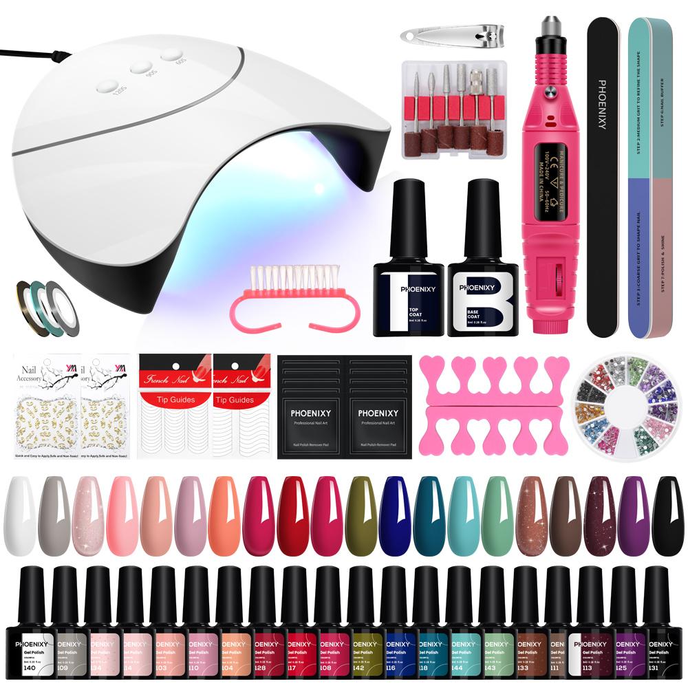 PHOENIXY Complete Nail Art Tools Kit 20PCS Gel Nail Polish with 36W UV LED Nail Lamp Semi Permanente UV Gel Varnish Nail Art Design Manicure Kit