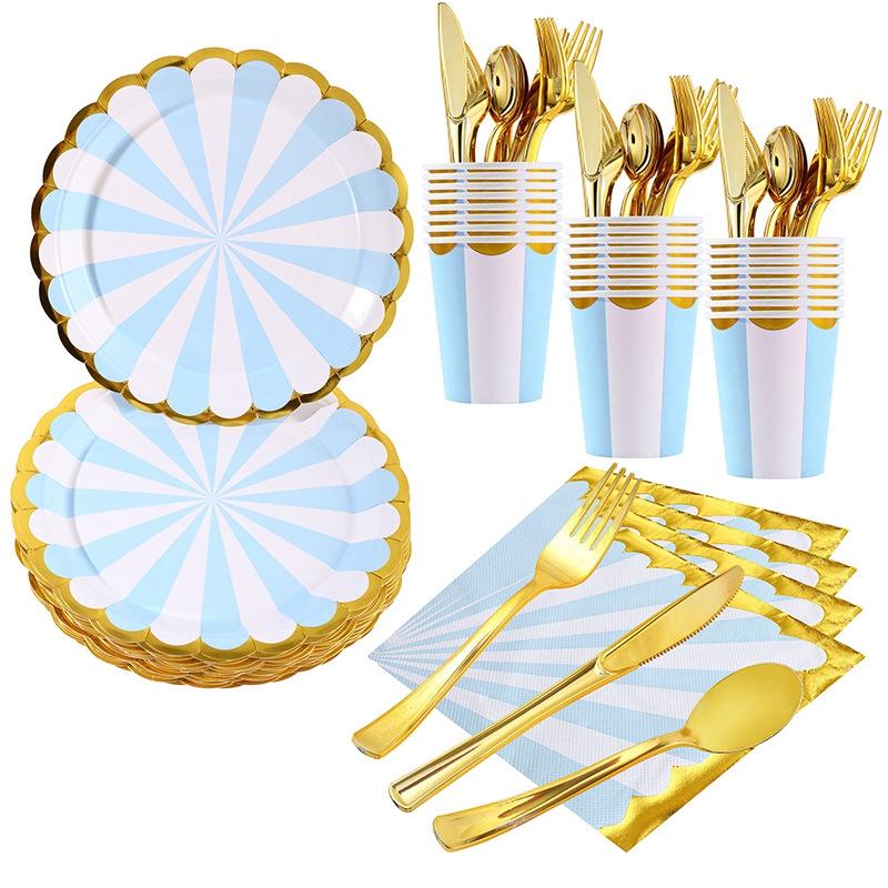 30pcs Disposable Plates Cups Birthday Decoration Disposable Tableware Disposable Party Dish Baby Shower Camping Disposable Cups