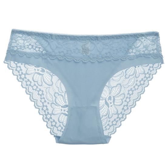 Women Panties See-through Hollow Out Lace Seamless Solid Color Mid Waist