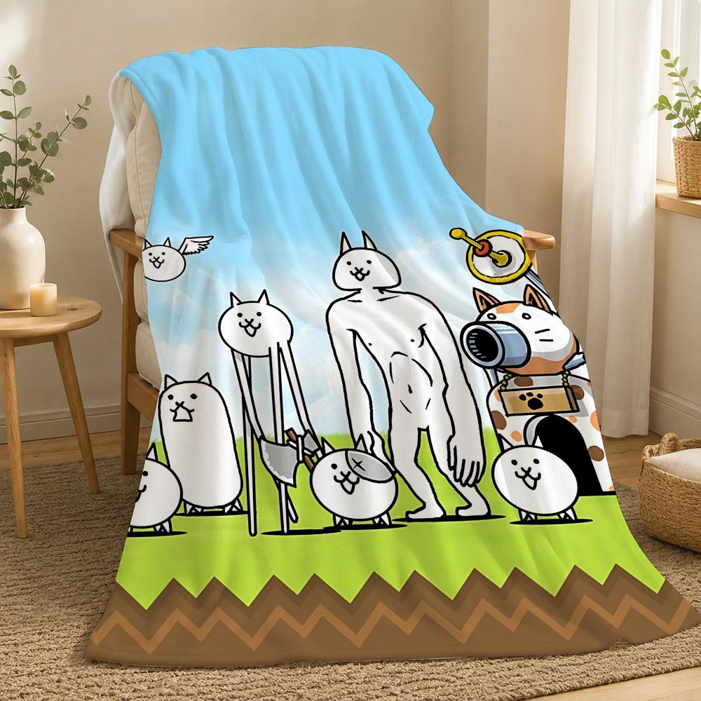 The Battle Cats Game Throw 240g flannel blanket, suitable for sofas, beds, offices, exquisite gift blankets 75X95CM