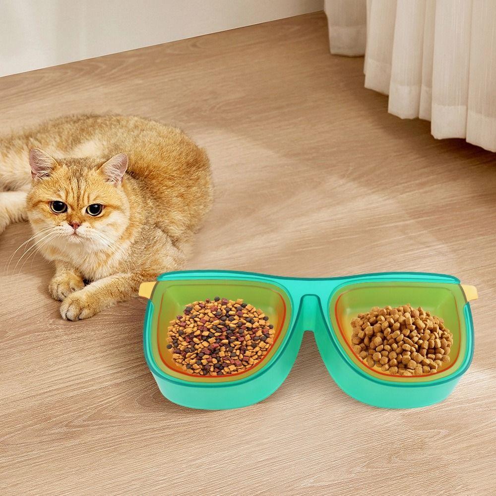 Anti-Knockover Glasses Shape Cat Bowl Large Capacity Pet Slanted Drinking Bowl  for Dogs Cats