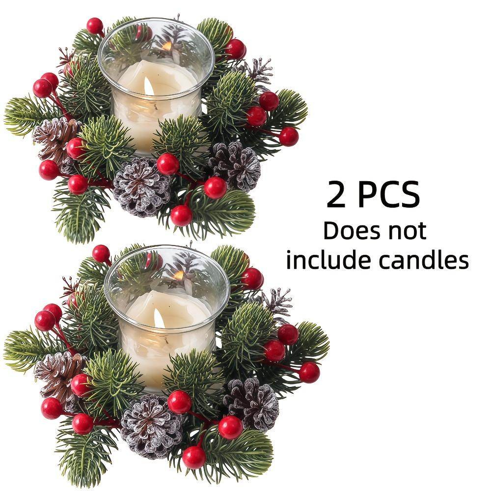 2pcs Artificial Pine Cones and Berry Candle Rings, Pine Needles, Christmas Themed Desktop Decoration Flower Garland Pendant