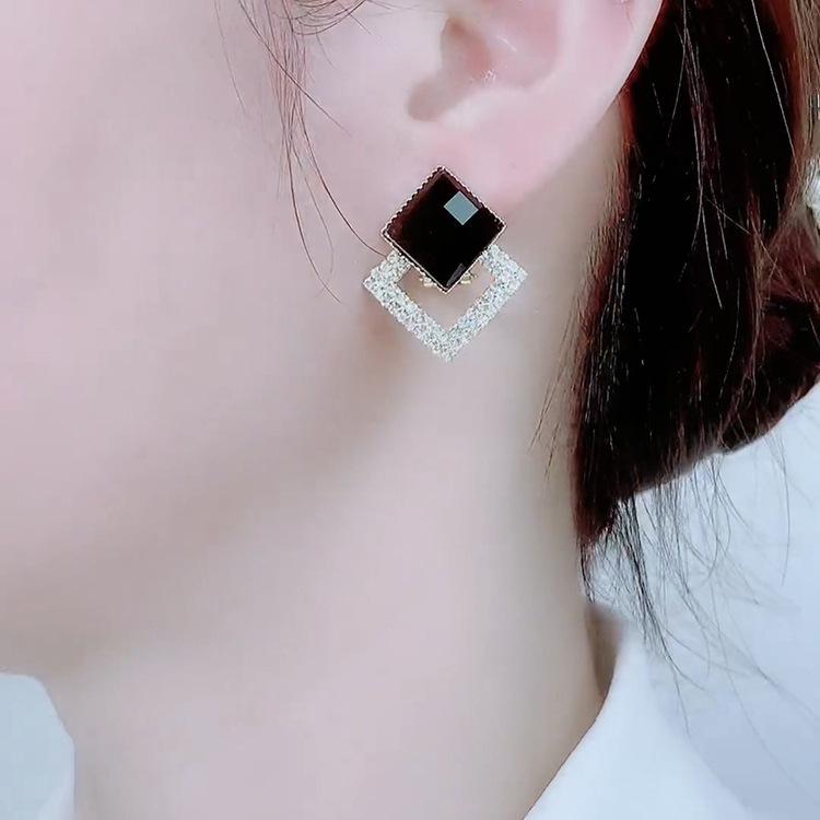 2022 Trendy 925 Silver Double Rhombus Crystal Stud Earrings