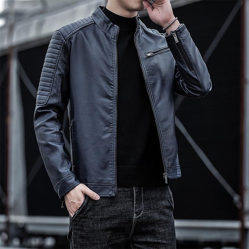 Autumn and Winter Men's Casual Jacket Men's Pu Leather Jacket Korean Style Slim Jacket Men's Leather Jacket Trendy