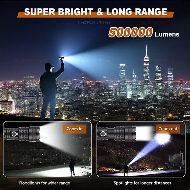 Ultra-high Power Rechargeable Tactical Flashlight Zoomable Aluminum Alloy Torch Outdoor Camping Fishing Hunting Emergency Gear