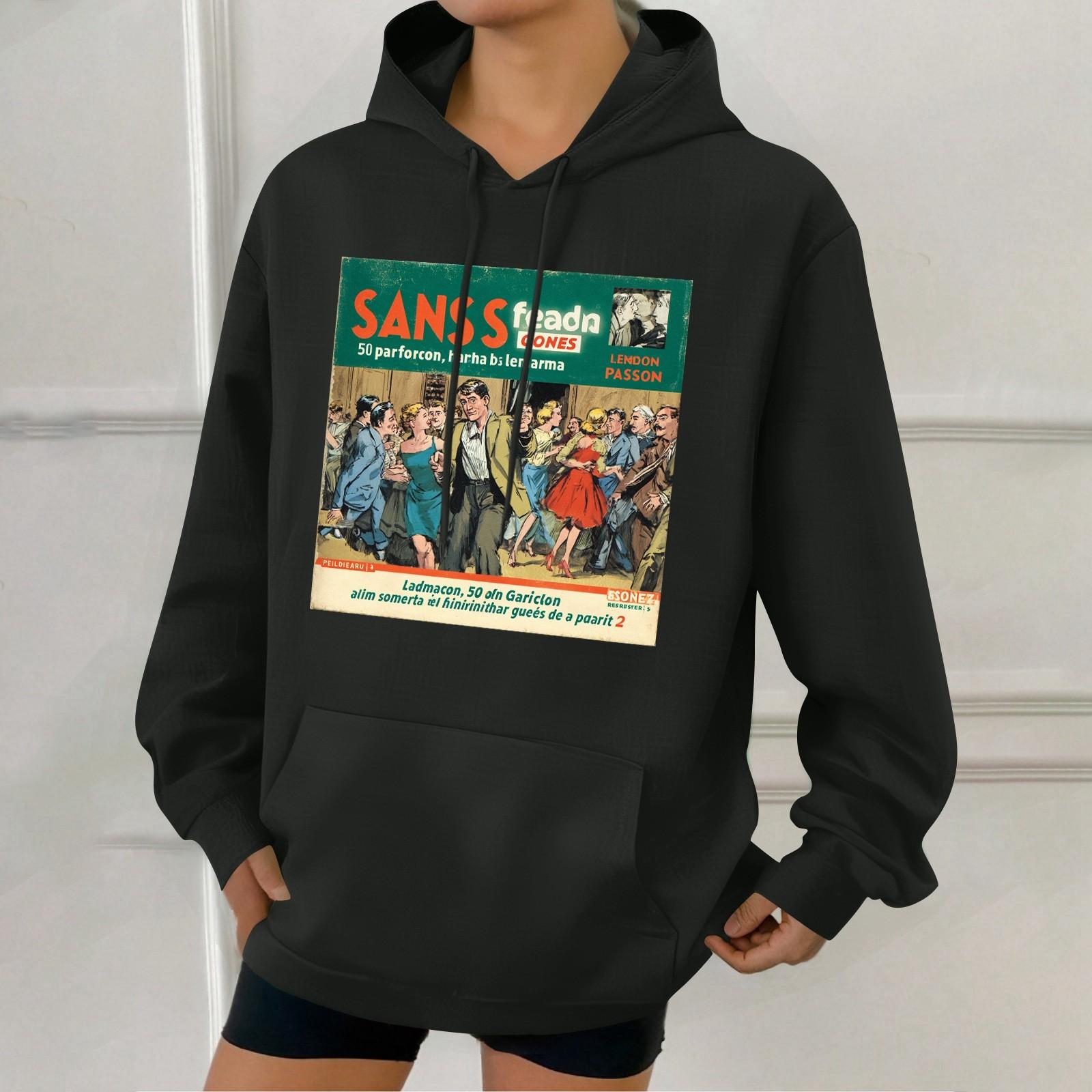 

Женская модная толстовка с капюшоном в стиле ретро с принтом и карманами XXL