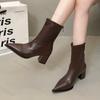 Fashion Women Short Boots 2025 Autumn Pointed Toe Korean Fashion Solid Colour Non-slip High Heels Thick Heel Comfort Shoes Botas Mujer