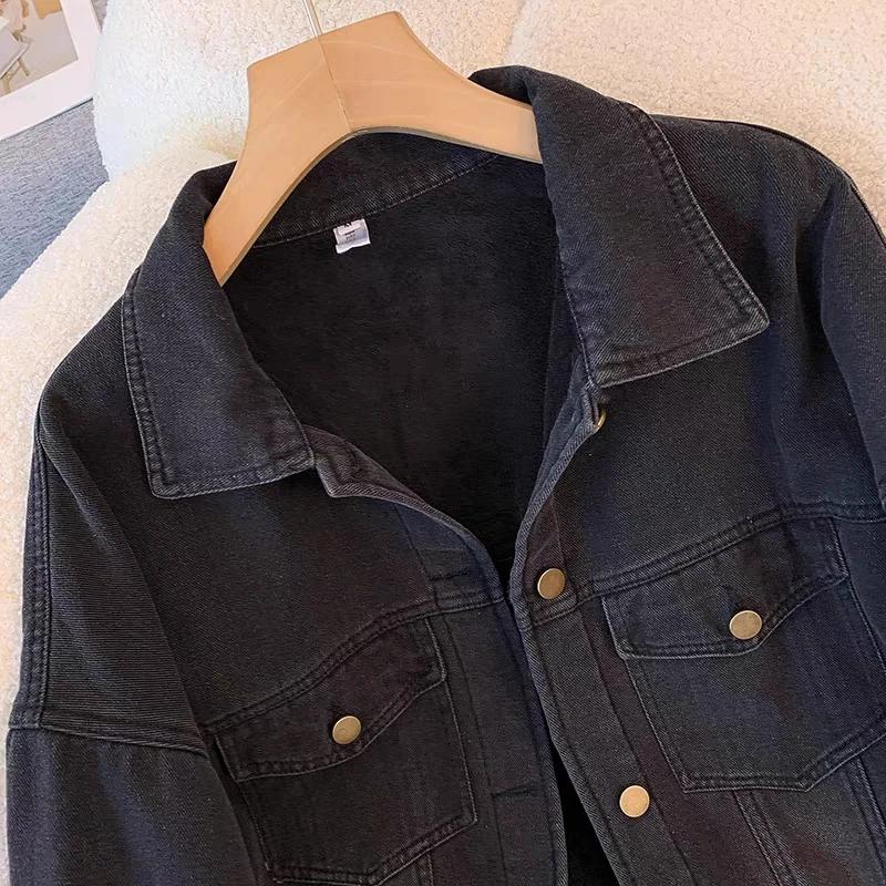 Denim Jacket Blouse Shirt for Women Long Sleeve Fleece Thicked Casual Vintage Oversize Plaid Loose Coat Top