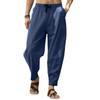 Calças compridas largas de linho de algodão masculino, calças largas, cintura elástica, calças soltas de harém