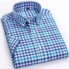 Men's Fashion Plaid Checkered Short Sleeve 100% Cotton Shirt Button-collar Holiday Youthful Striped Summer Casual Gingham Shirts