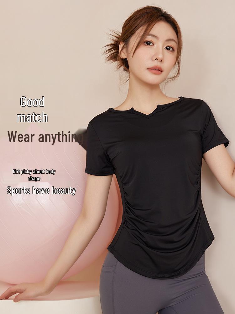 Plus Size Women's Quick-Dry Yoga Top - Short Sleeve, Slimming, Loose Fit for Running & Fitness