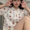 Full of Cartoon Kitty Cat Girl Pajamas Summer Short-sleeved Shorts Cardigan Two-piece Set Can Be Worn Outside Ins Loungewear