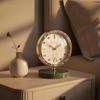 Clock with Marble Base Golden-Hued Decorative Desktop Marbled for Bedroom